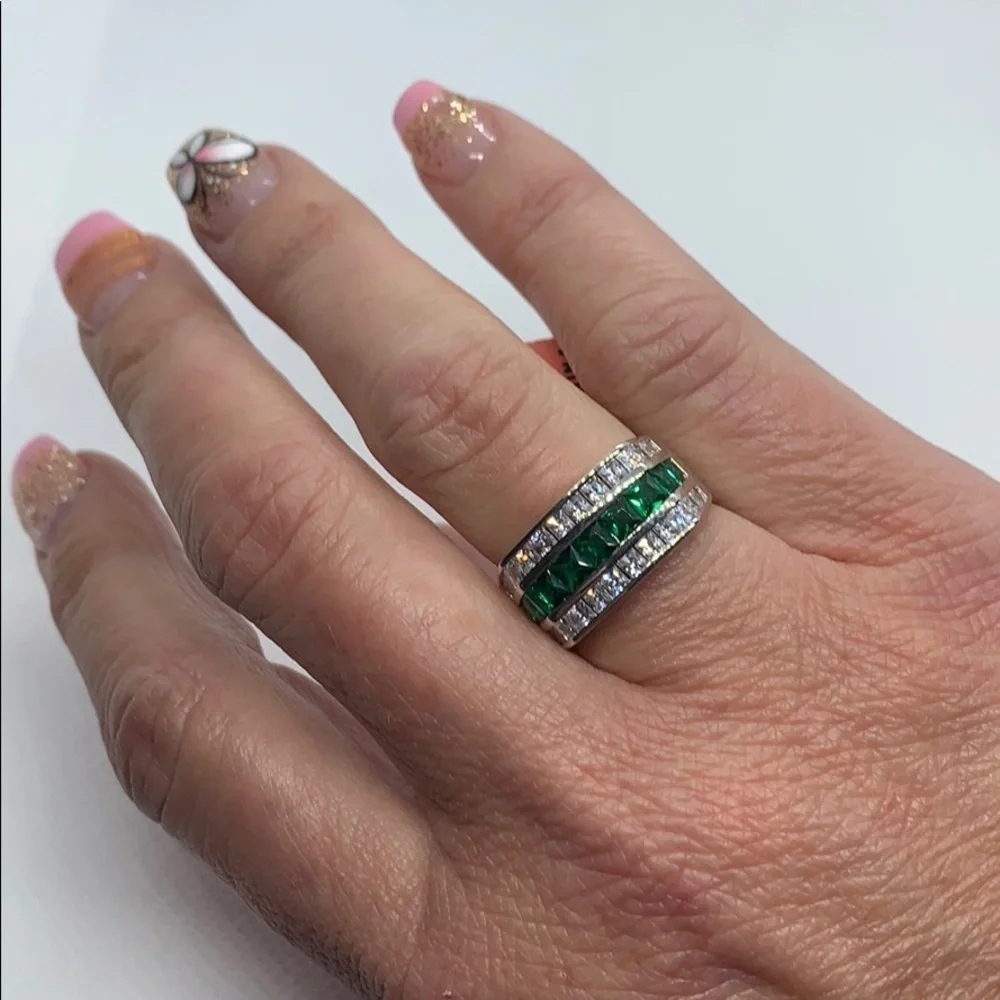 Simulated Green and White Diamond Ring